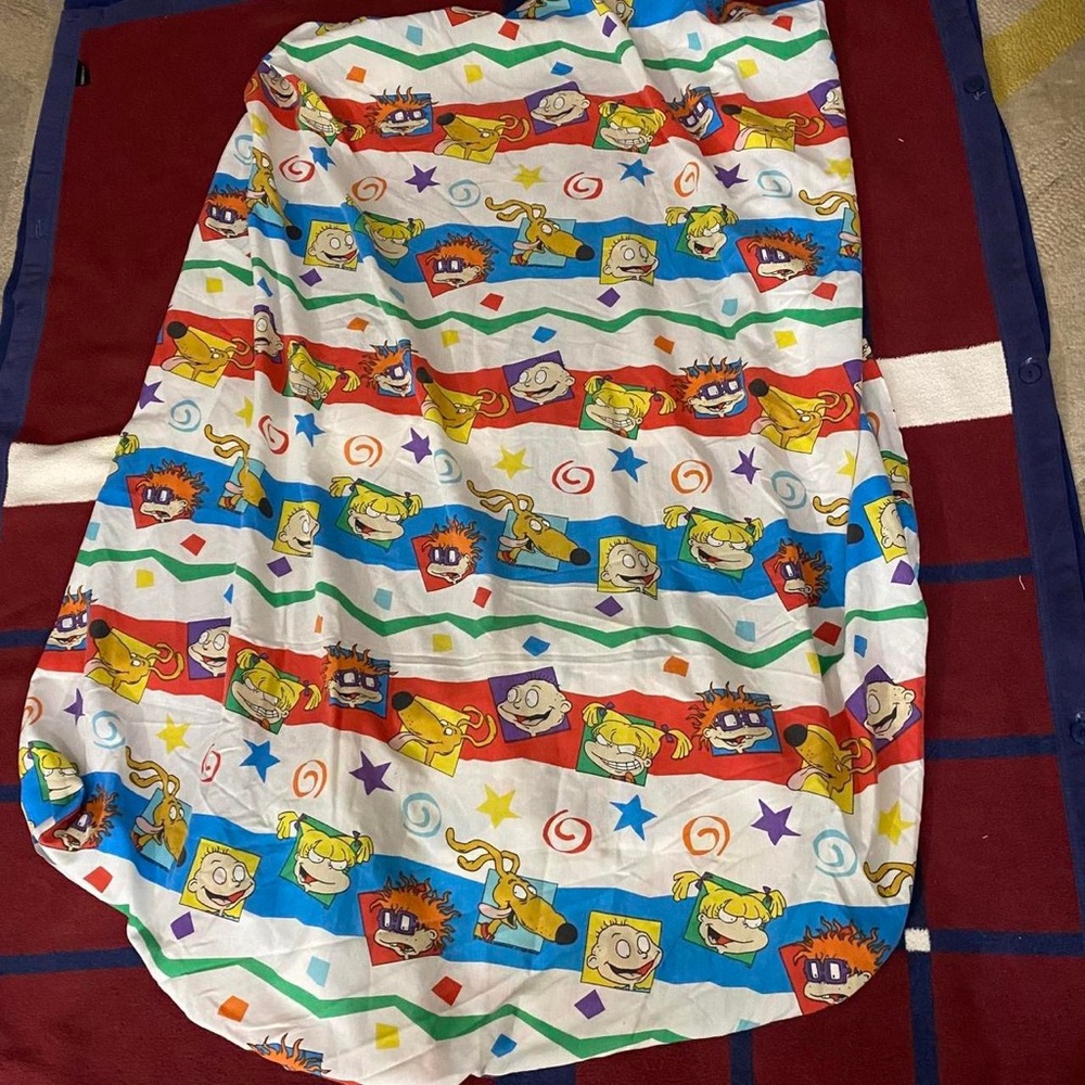 Vtg 90s Nickelodeon Rugrats Twin Fitted Sheet Made In USA cotton blend 39x75